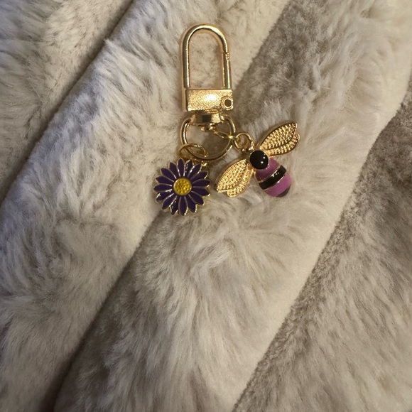 Gold Bee & Purple Daisy bag charm - Picture 2 of 2